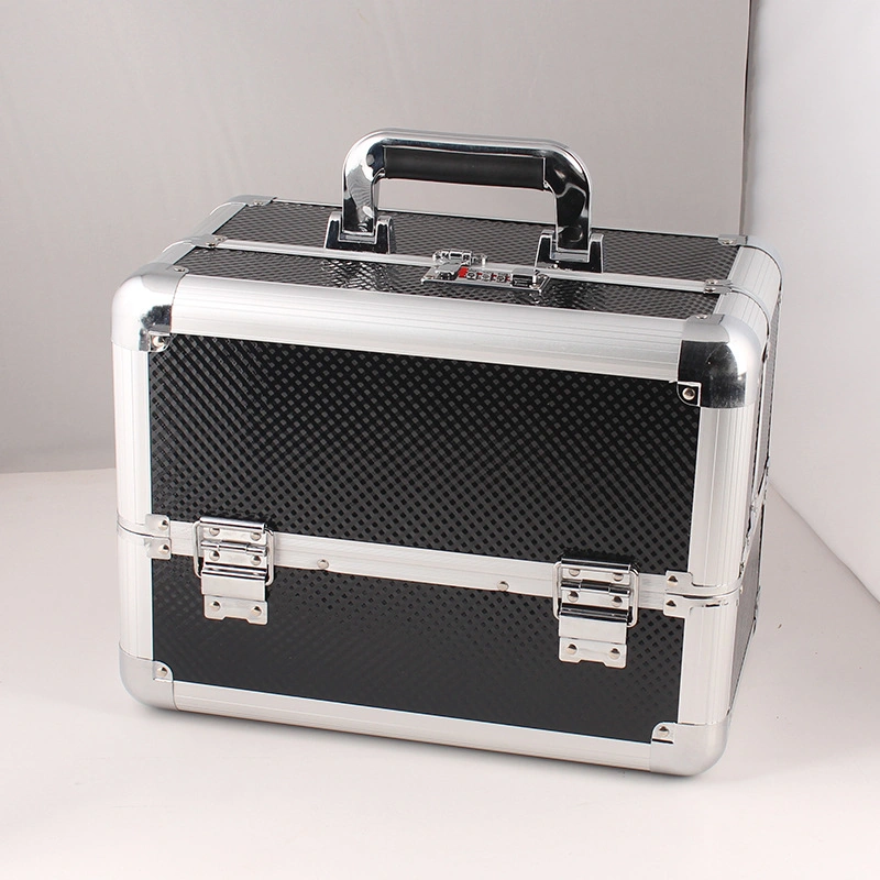 Beauty Universal Artisit Lockable Aluminum Cosmetic Organizer Storage Box with Adjustable Dividers