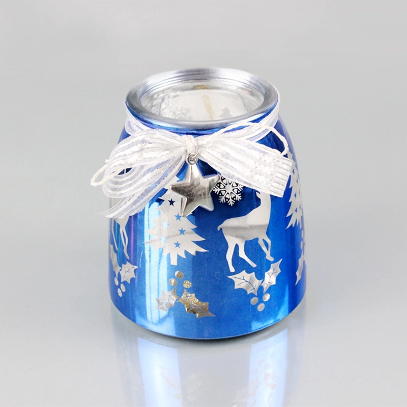 Wholesale Holiday Decoration Wooden Snowing Christmas Candle Holder Round White Glass Candle Holder