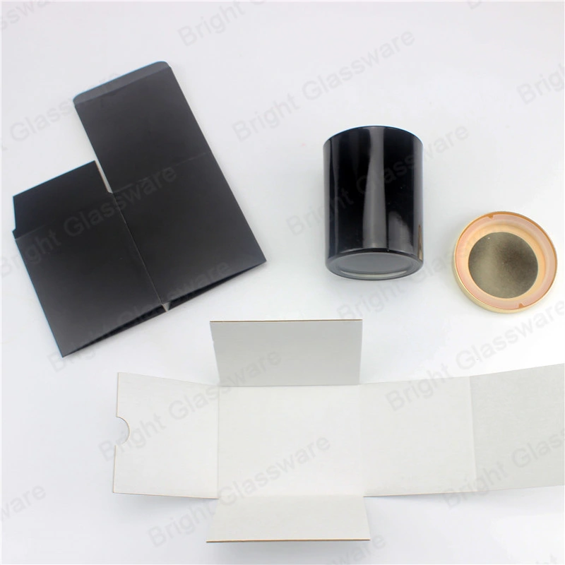 9oz Black Glass Candle Jar with Gold Metal Lid and Black Box Wholesale