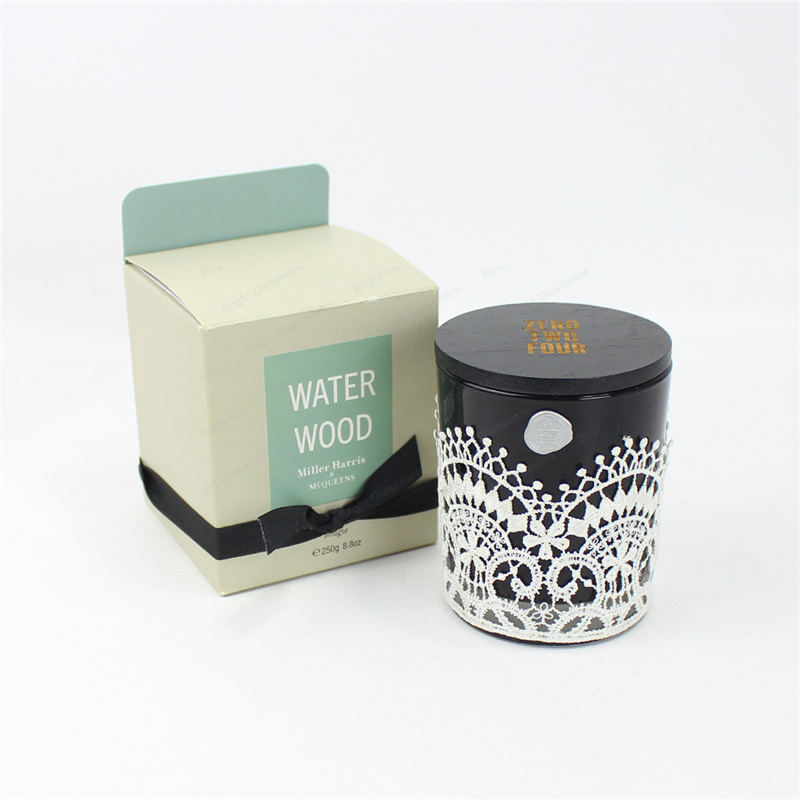 8oz Empty Matte Black Glass Candle Jar with Box
