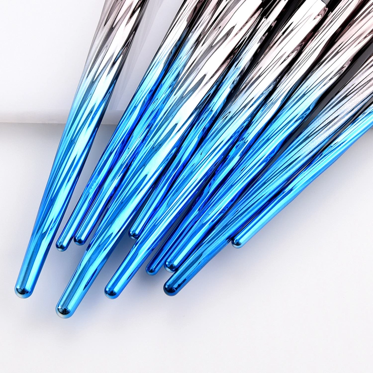 Private Label Cosmetics Custom Gradient Color Handle Makeup Brush 10PCS Black Blue Personalized Makeup Brush Set