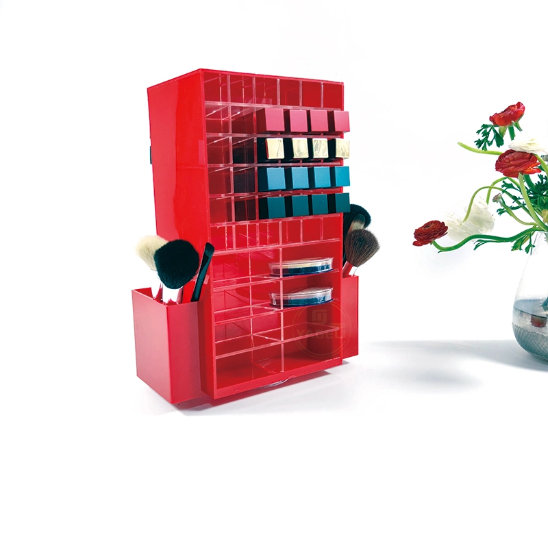High Quality Red Acrylic Roatating Lipstick Display Stand Cosmetic Makeup Case Box