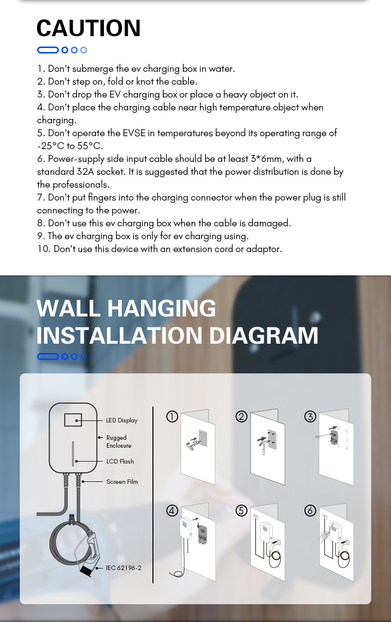 7.2kw Wall-Mounted EV Charging Station with Type 2 Cable