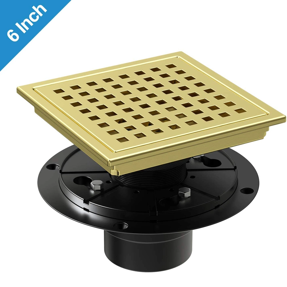 6 Inch Flange Quadrato Pattern Grate Removable Square Shower Drain Brushed Gold Square Drain