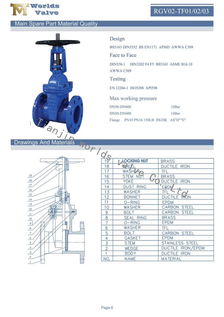 BS5163 DIN3202 F4 F5 Rubber Wedge Control Gate Valve RF/FF Flange