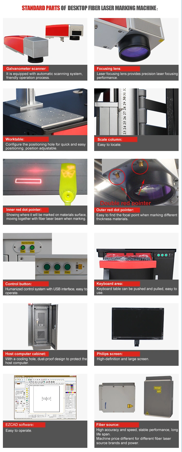 Jpt 20W Mopa Stainless Desktop Fiber Laser Color Marking Machine