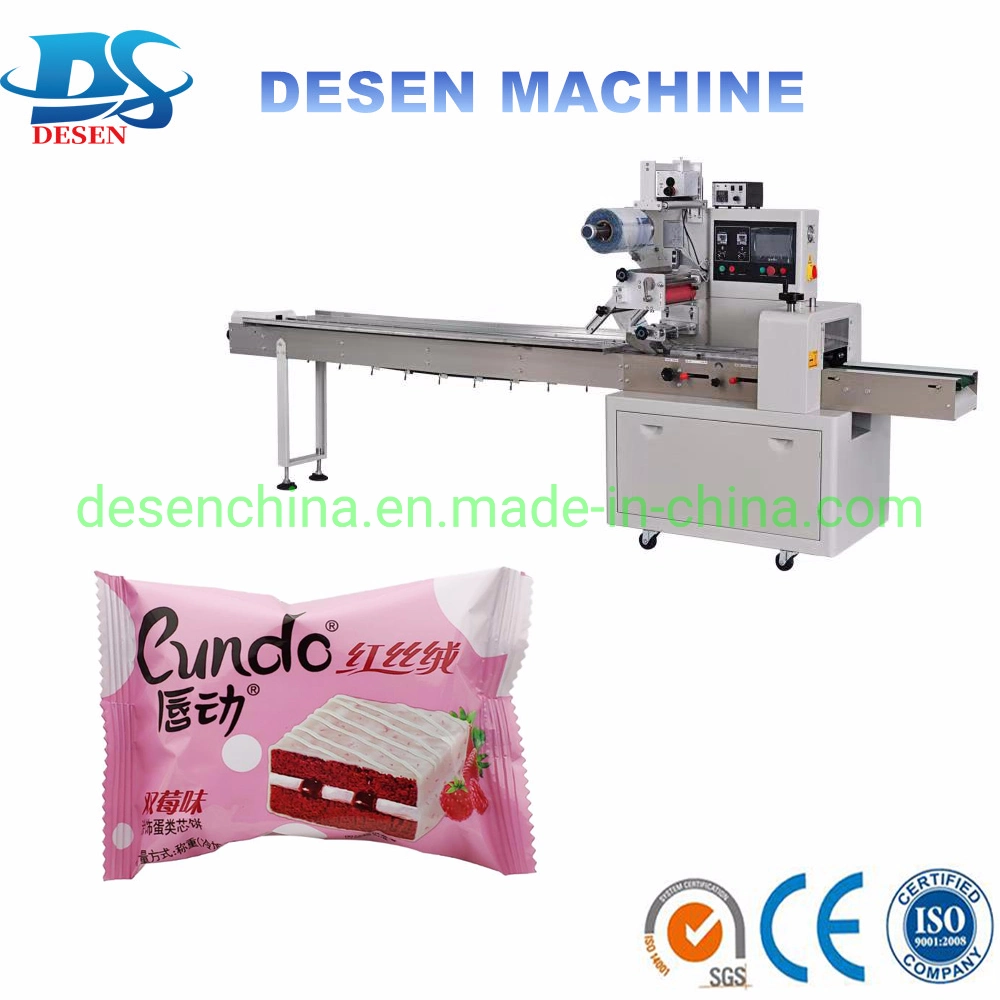 Flow Pack Machine for Bread, Toast Bread Waffle Packing Machine, Bread Cake Flow Packing Machine