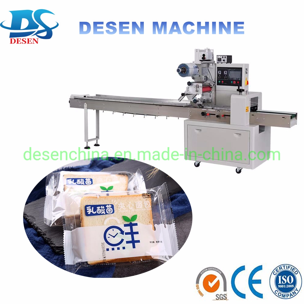 Flow Pack Machine for Bread, Toast Bread Waffle Packing Machine, Bread Cake Flow Packing Machine