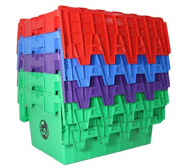 Heavy Duty Logistic Plastic Stack Nest Storage Moving Attached Lid Crates