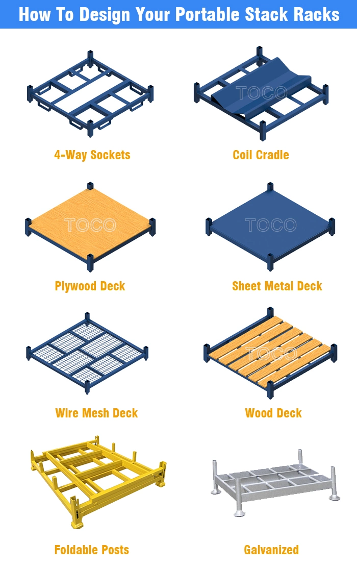 Workshop Powder Coated Automotive Industry Collapsible Pallet Stacking Rack with Wire Mesh Deck
