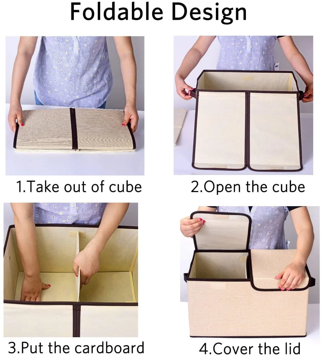 Larger RPET Storage Cubes Linen Fabric Foldable Collapsible Storage Cube Bin Organizer Basket with Lid