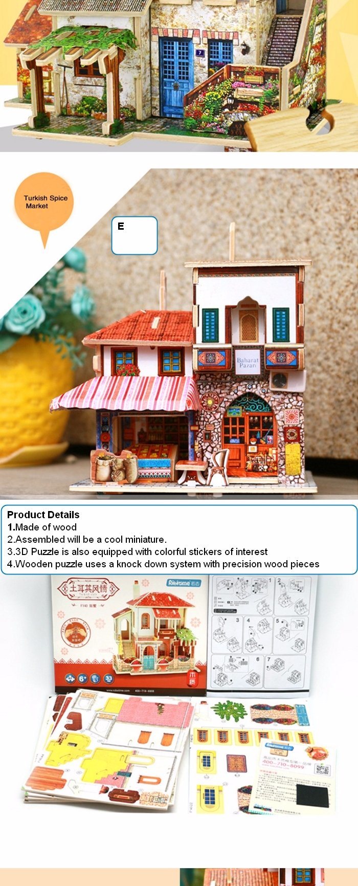 Children Early Learning Educational Wooden 3D Puzzle Doll House Assemble Puzzle Toys
