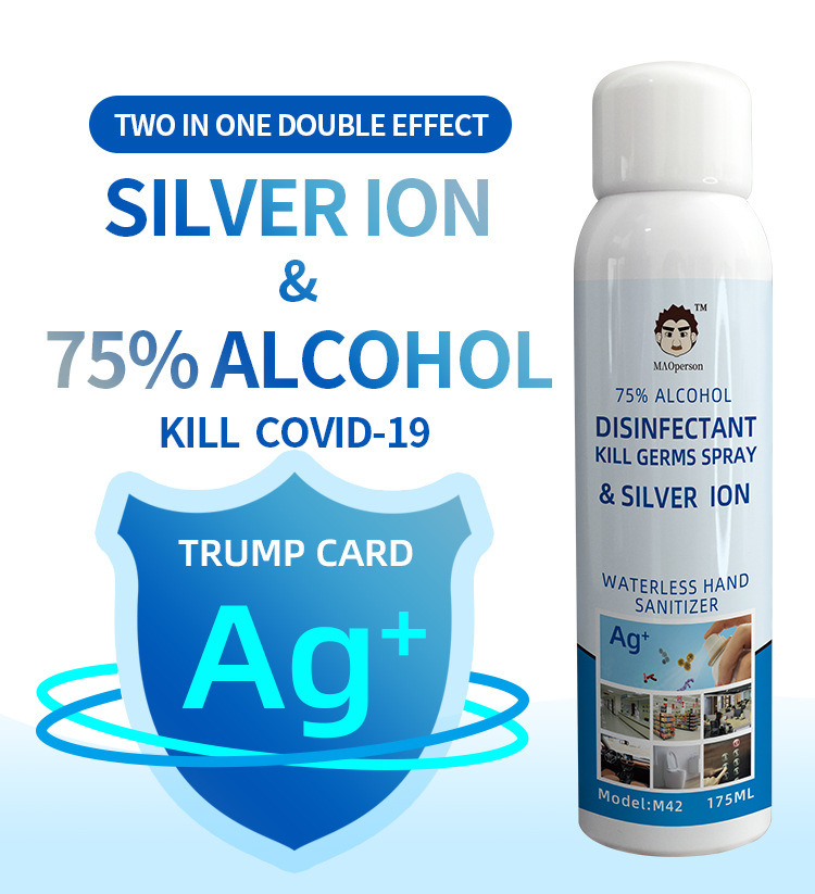 175ml Silver Ion 75%75% Alcohol Disinfectant Water Free Hand Sanitizer