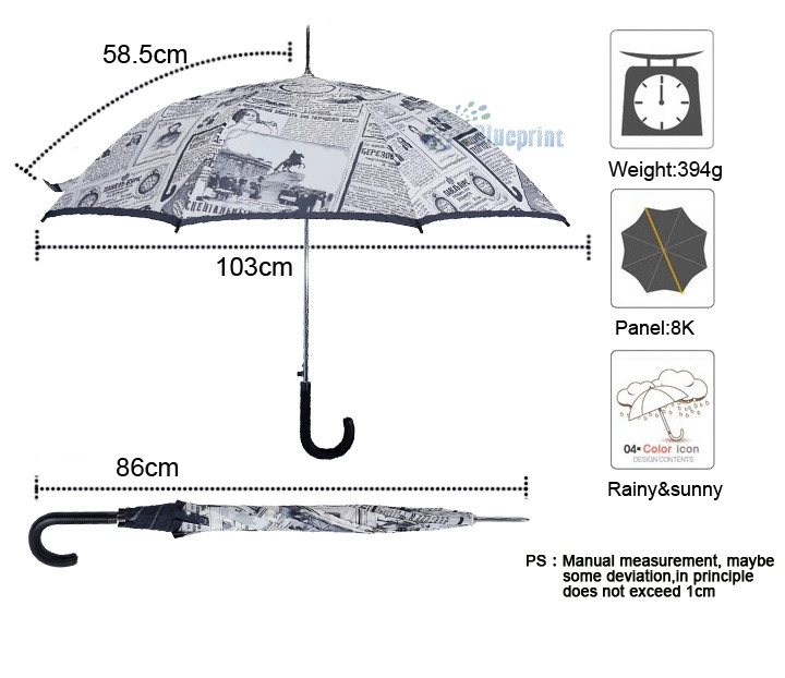 Custom 8K Straight Classic Promotion Newspaper Umbrella Gift Auto Open BSCI Loreal ISO