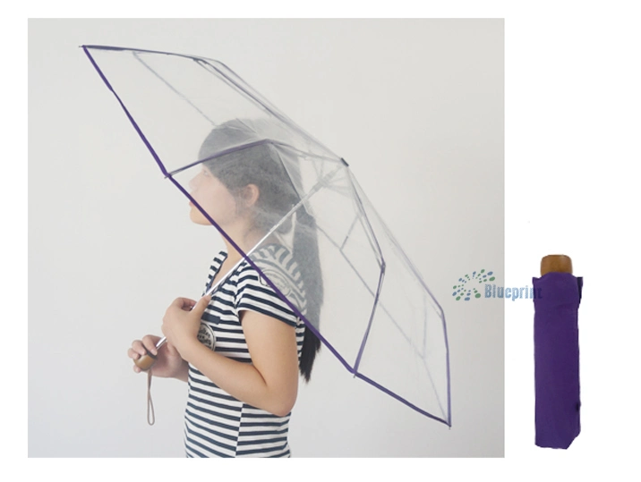 42 Inch Foldable Clear Umbrella Mini Transparent Clear Portable 3 Fold ISO BSCI Loreal Umbrella Factory