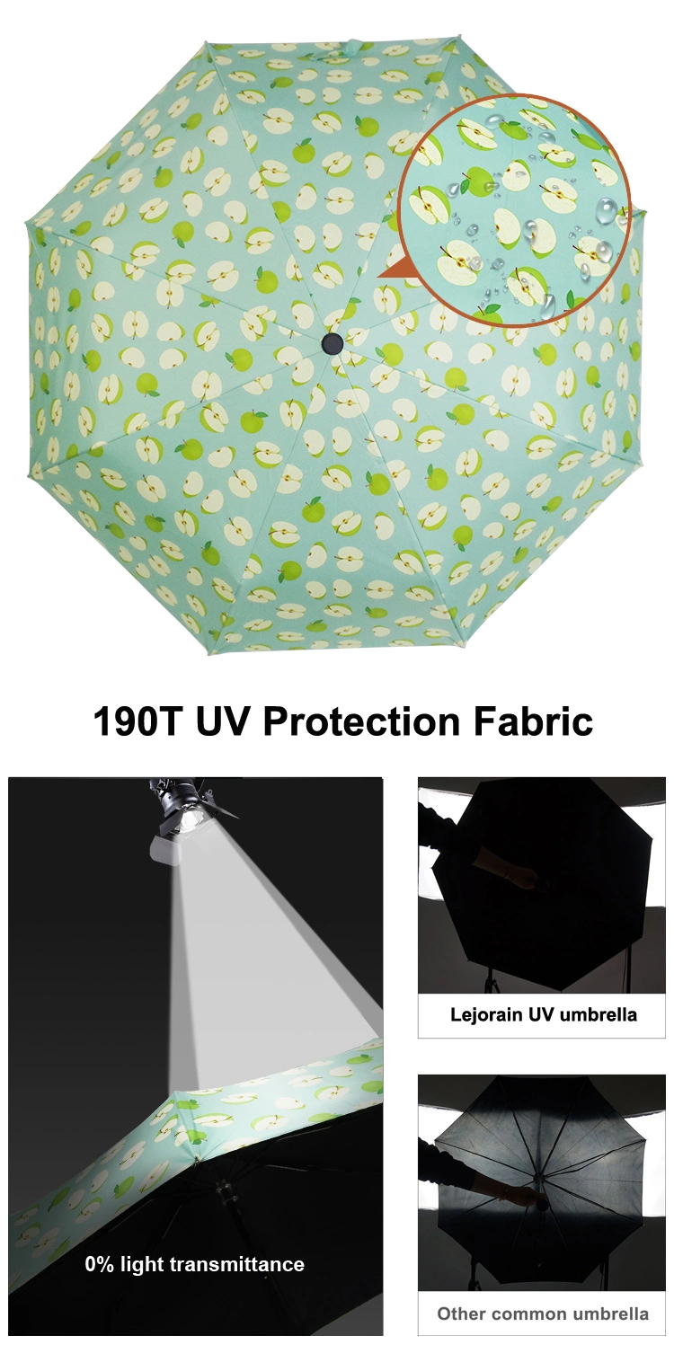 21inch Manual Open Black UV Coated Full Print 3 Fold Umbrella
