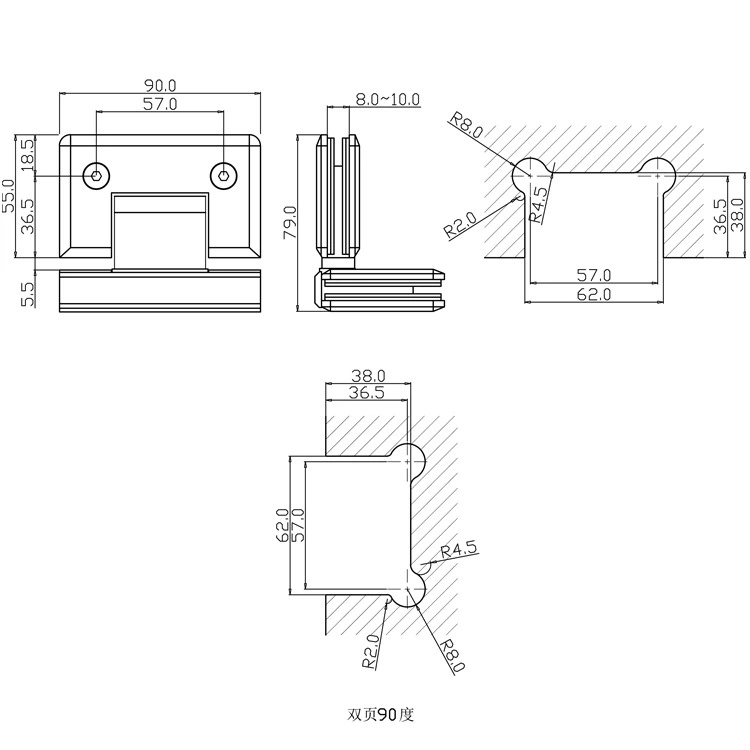 Frameless 90 Degree Gate Hinge Cabinet Door Hinge Price Stainless Steel Shower Door Hinge (ESH-304)