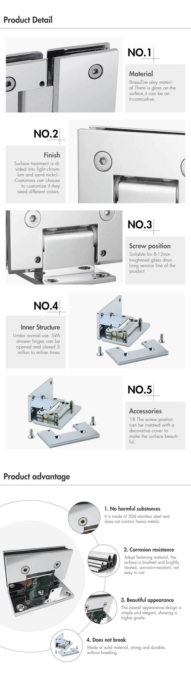 Frameless 90 Degree Gate Hinge Cabinet Door Hinge Price Stainless Steel Shower Door Hinge (ESH-304)