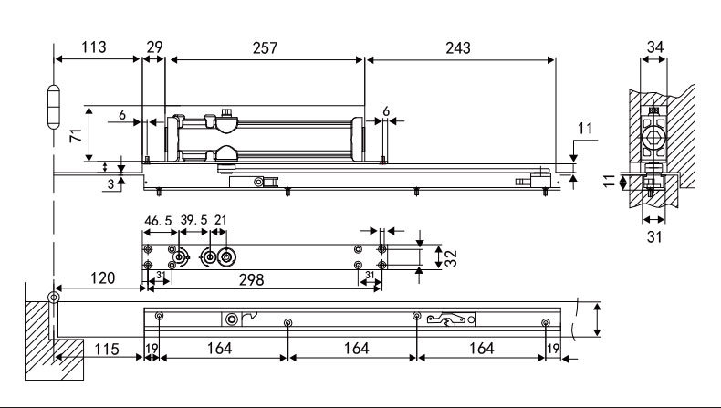 Hotel Casting Aluminum Alloy Concealed Fire Rated Door Closer HD 1503 Hot Sell