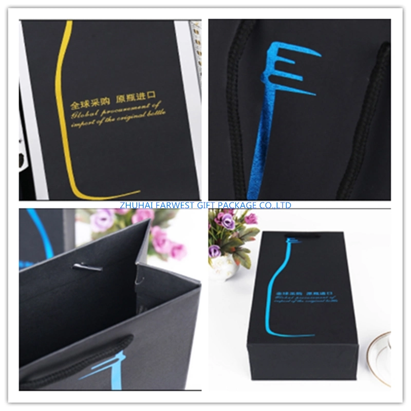 Black Paper Bag for Red Wine Shopping Bag with Good Printing Custom Logo Accept