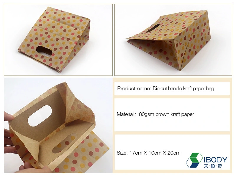 Die Cut Bread /Coffee Strong Brown Paper Bags with Handles