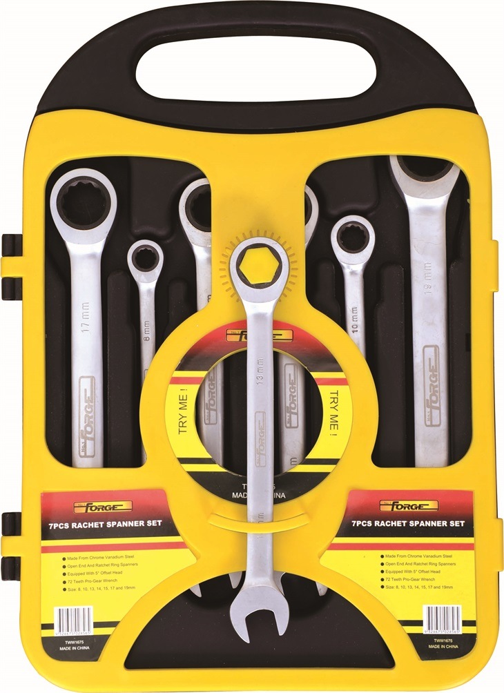 7PCS Cr-V Ratchet Wrench Set Gear Combination Spanner Set
