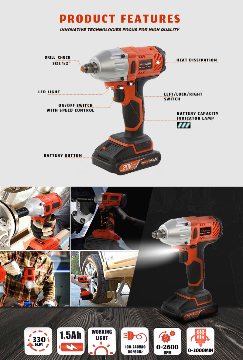 20V Custom Wholesale Impact Wrench Cordless Impact Hardware Power Tools