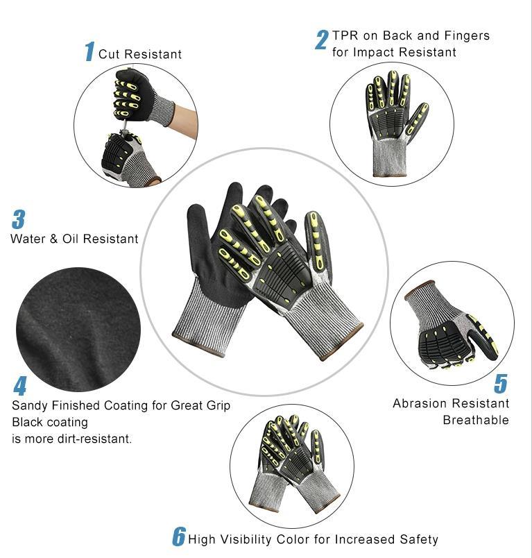 Chinese TPR Impact Nitrile Heavy Duty Work Gloves Black Safety