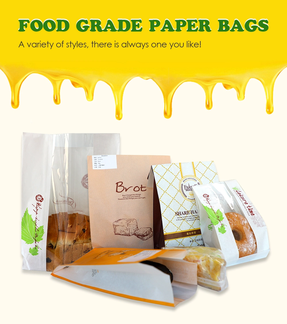 Bread Bags Fold Top Food Packaging Custom Color Printed Paper Sandwich Bread Bags