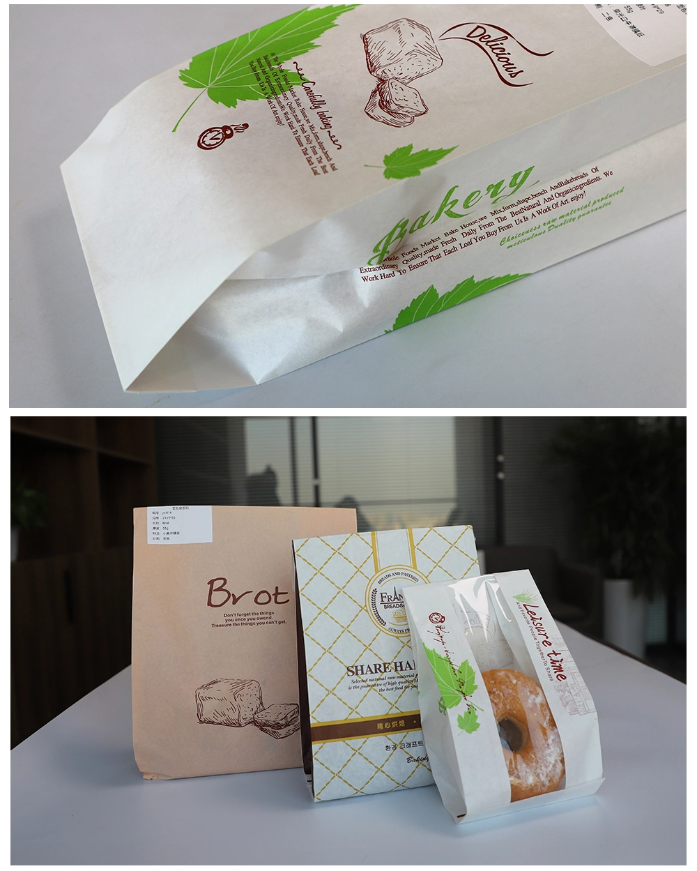 Bread Bags Fold Top Food Packaging Custom Color Printed Paper Sandwich Bread Bags