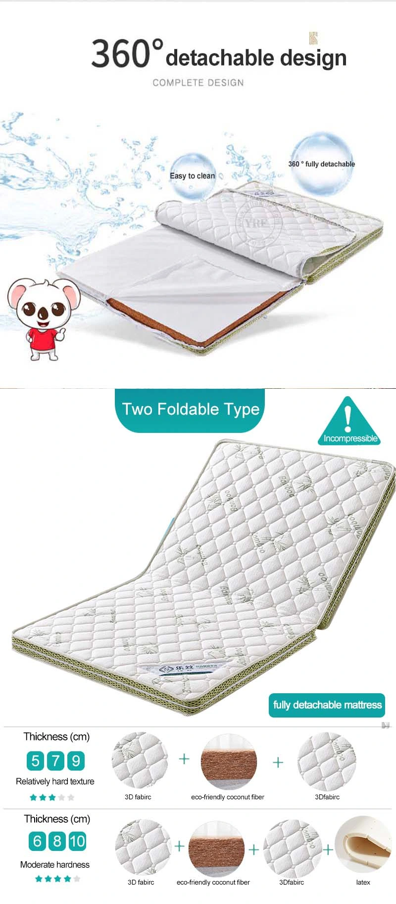 Home Latex Sleeping Tatami Folding Detachable Washable 18cm Double Bed