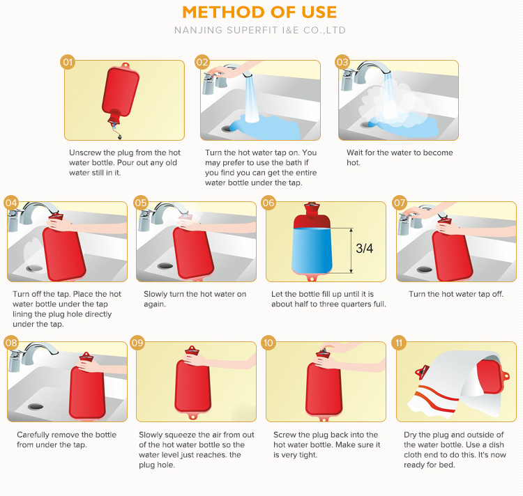 The Blue Color PVC Hot Water Bag Hot Water Bottle to Relief Pain