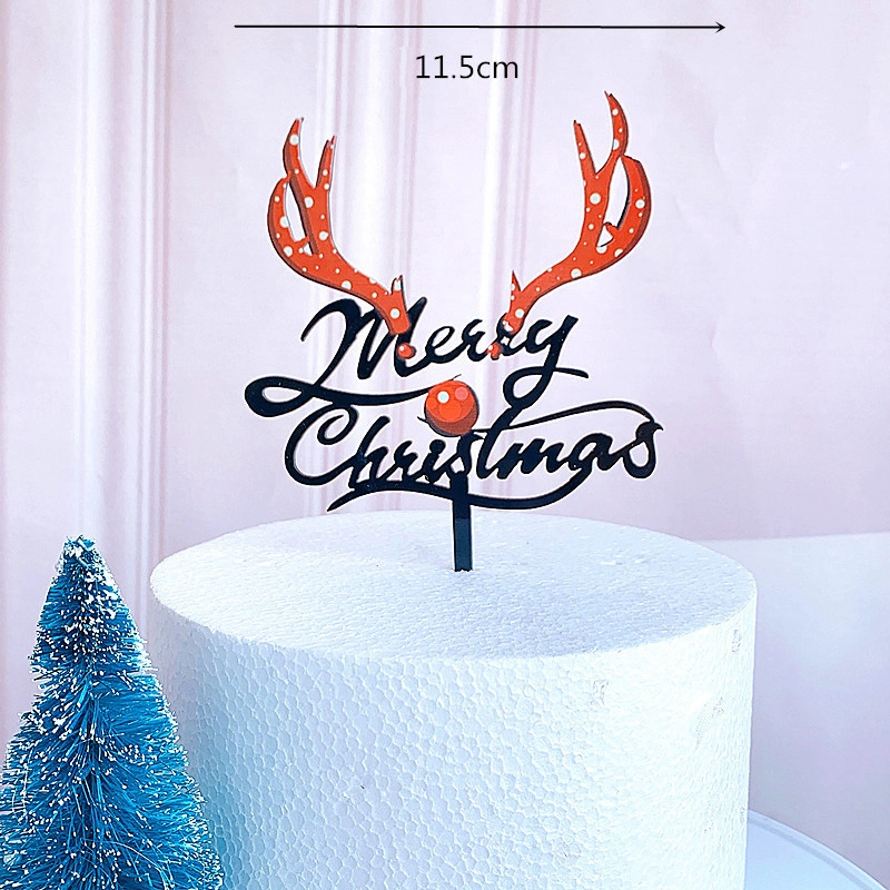 Christmas Party Cake Decoration Supplies Gold and Black Acrylic Santa Merry Christmas Cake Topper