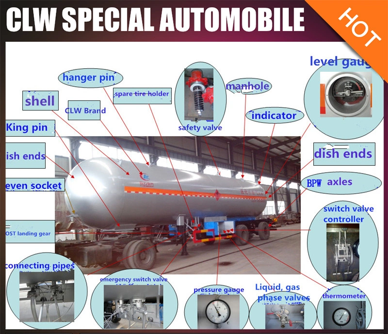 Double Axles 20000kg 40.5m3 LPG Trailer Tank LPG Tank Semitrailer