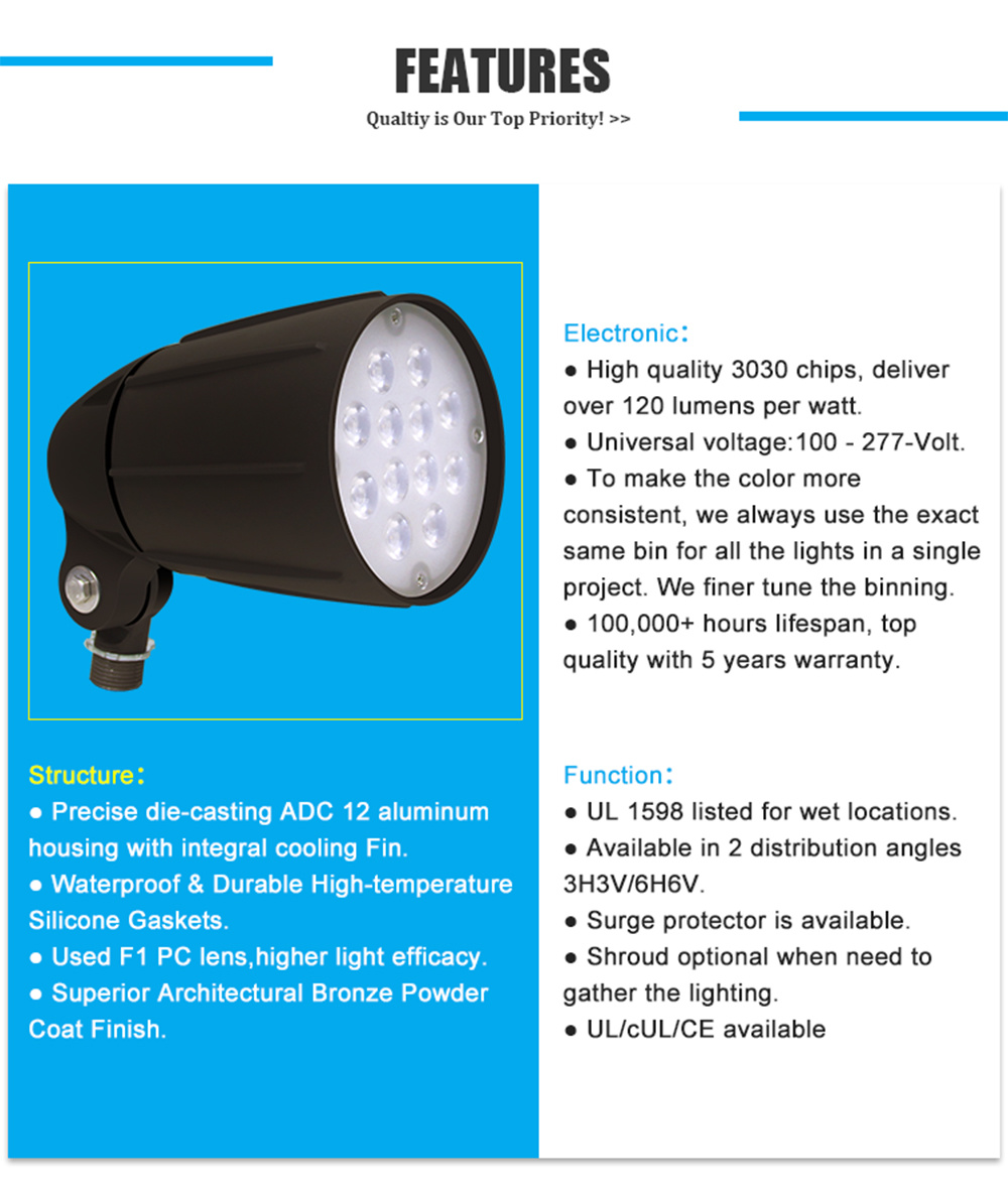 5 Years Warranty External LED Outdoor Spotlight Lighting Bullet Flood Light with UL Ce