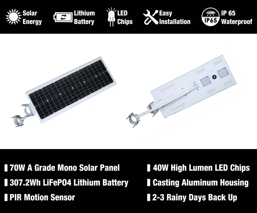 40W PIR Motion Sensor All in One Solar LED Street Lighting for Road Lighting