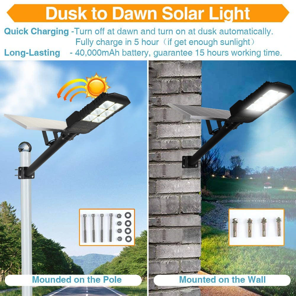 LED 300W Solar Outdoor Street Lights, IP65 Waterproof Dusk to Dawn Security Area Light 6500K Lumen 6500K for Street Yard, Garden,