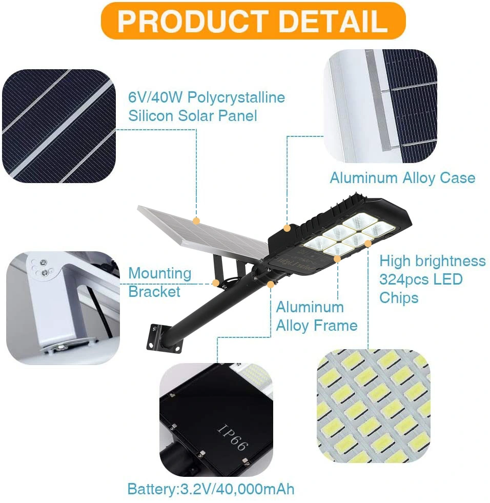 LED 300W Solar Outdoor Street Lights, IP65 Waterproof Dusk to Dawn Security Area Light 6500K Lumen 6500K for Street Yard, Garden,