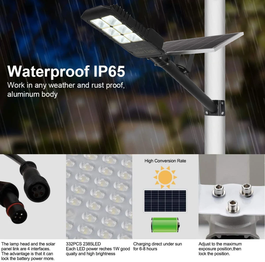 LED 300W Solar Outdoor Street Lights, IP65 Waterproof Dusk to Dawn Security Area Light 6500K Lumen 6500K for Street Yard, Garden,