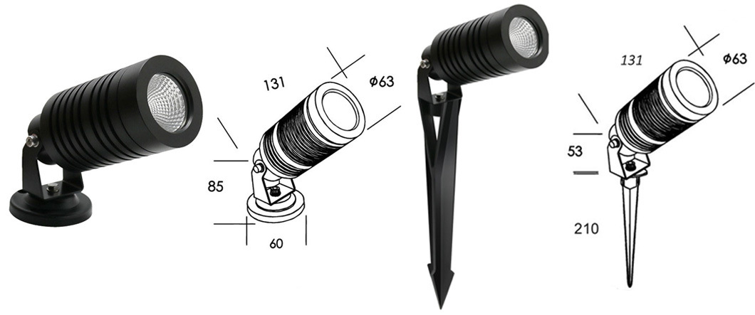 Aluminum Outdoor LED Spot Light LED Spike Light 14W COB LED Projector Light DC24V LED Garden Spot Light Landscape Light with Anti-Glare Hood Optional