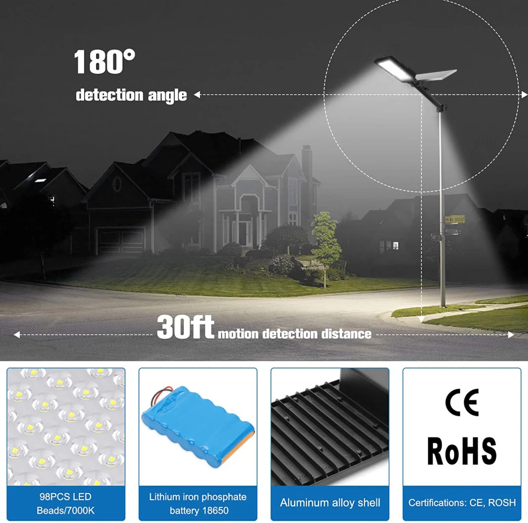 LED 300W Solar Outdoor Street Lights, IP65 Waterproof Dusk to Dawn Security Area Light 6500K Lumen 6500K for Street Yard, Garden,