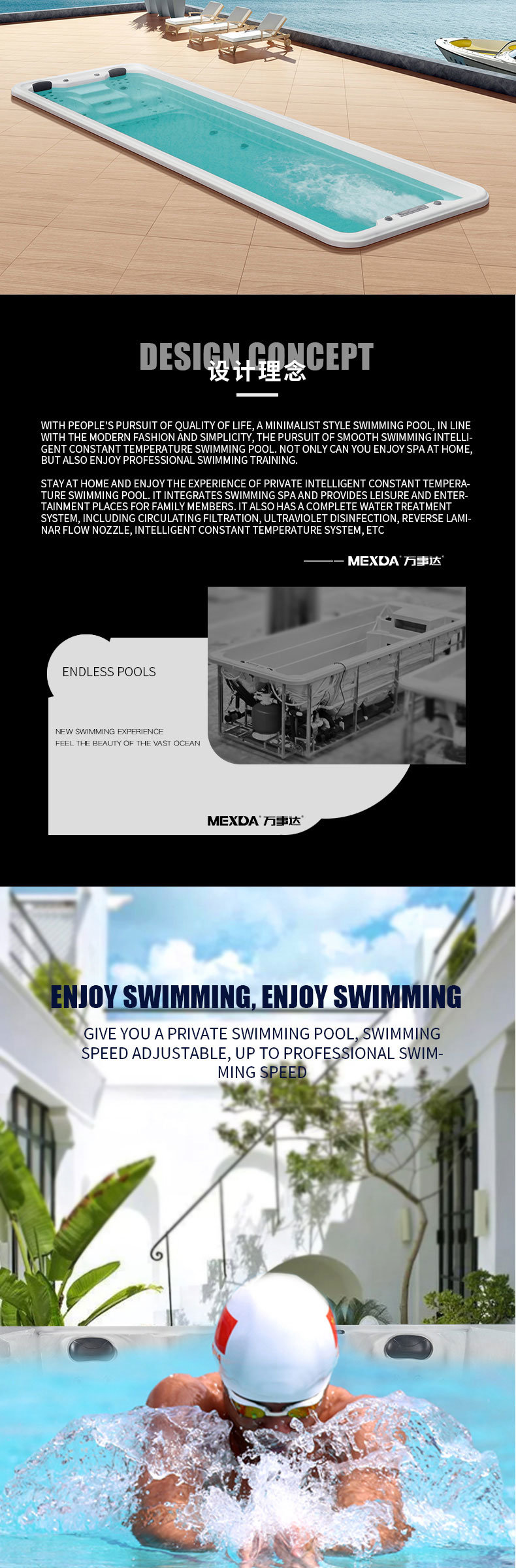 Swim Whirlpool with CE and ISO Certificate Endless Swimming Pool