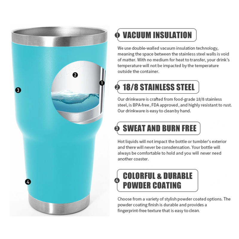 30oz Double Walled Vacuum Insulated Rambler Stainless Steel Tumbler