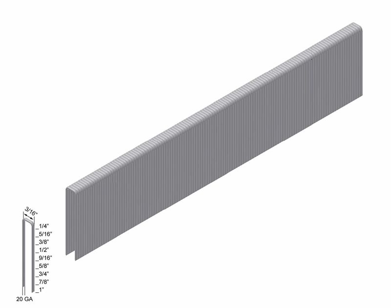 20 Gauge 3/16 Inch Crown 97 Series Fine Wire Staples