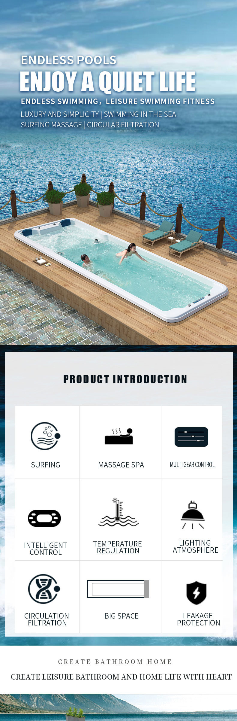 Swim Whirlpool with CE and ISO Certificate Endless Swimming Pool