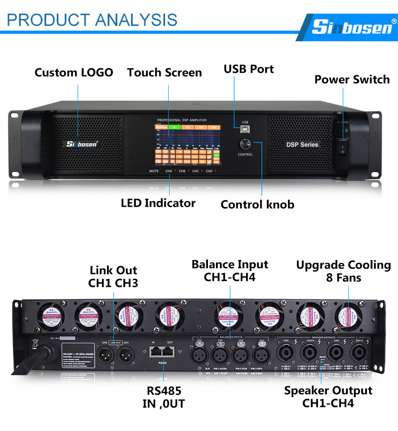 Professional Audio Power Amplifier DSP20000q 4 Channels DSP Power Amplifier for Subwoofer