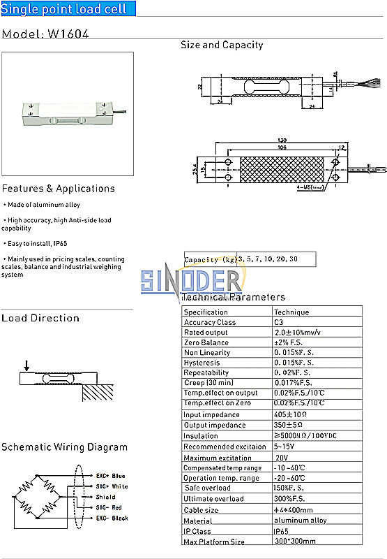 Aluminium Alloy Single Point Load Cell Electric Scale Weight Sensor Kitchen Scale Load Cell W1604