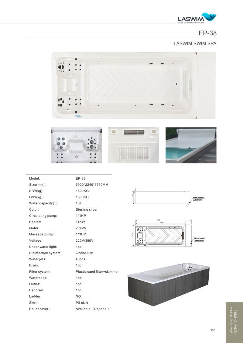 Outdoor Endless Pool SPA White Clear Acrylic Swimming Pool Hot Tub Combo