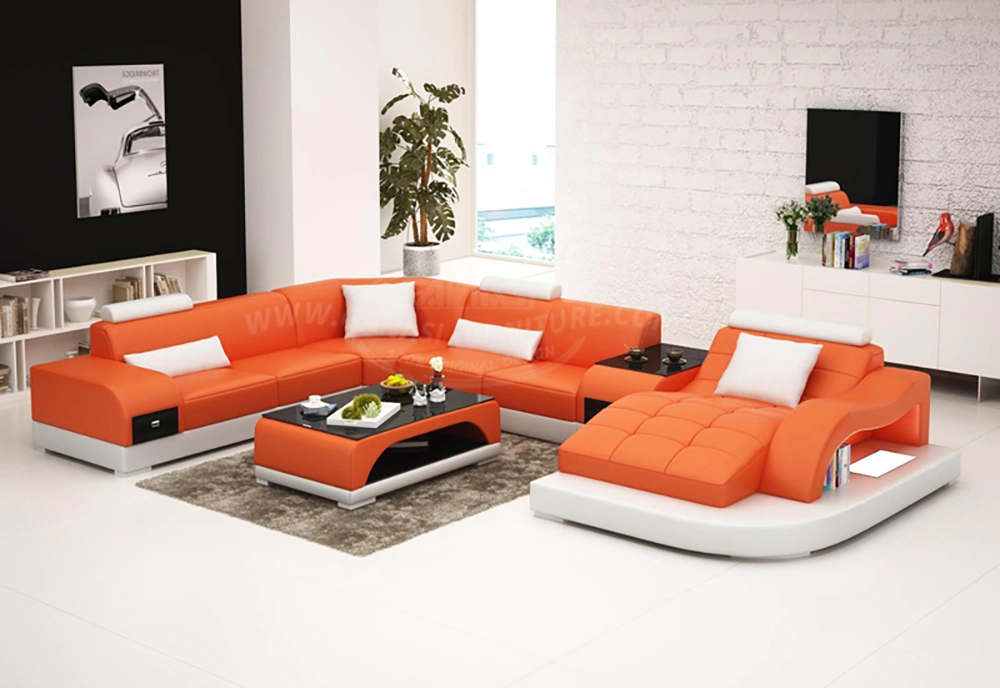 Italian Sectional Sofa 7 Piece Home Leather Chesterfield Sofa with Side Table