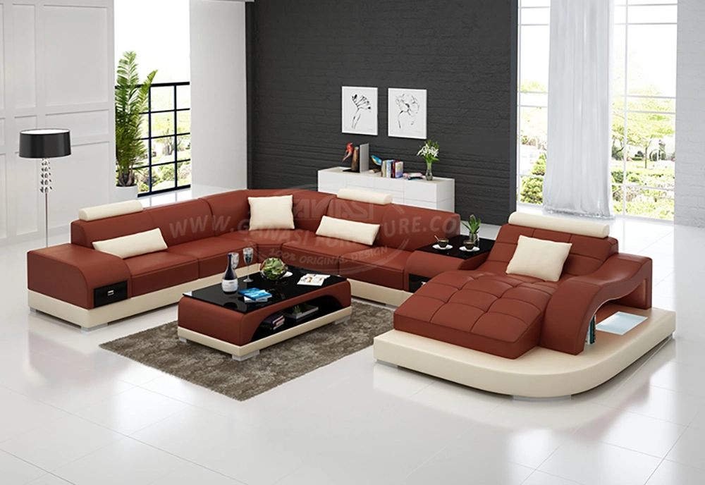 Italian Sectional Sofa 7 Piece Home Leather Chesterfield Sofa with Side Table